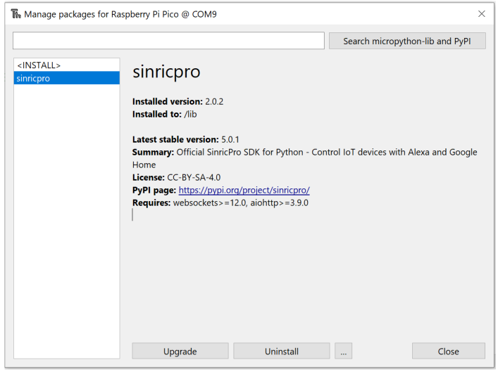 Sinric Pro Pymakr